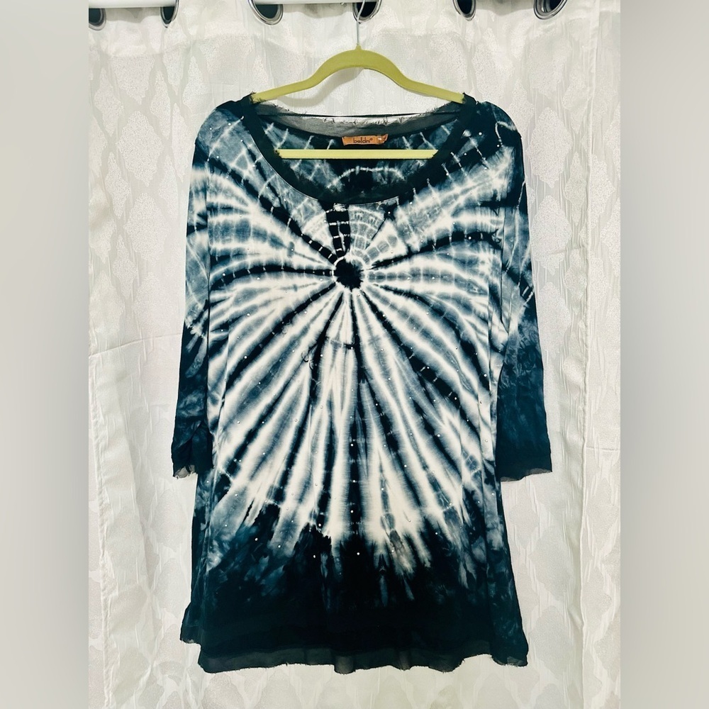 Belldini Blue Black Tie Front 3/4 Sleeve T-Shirt